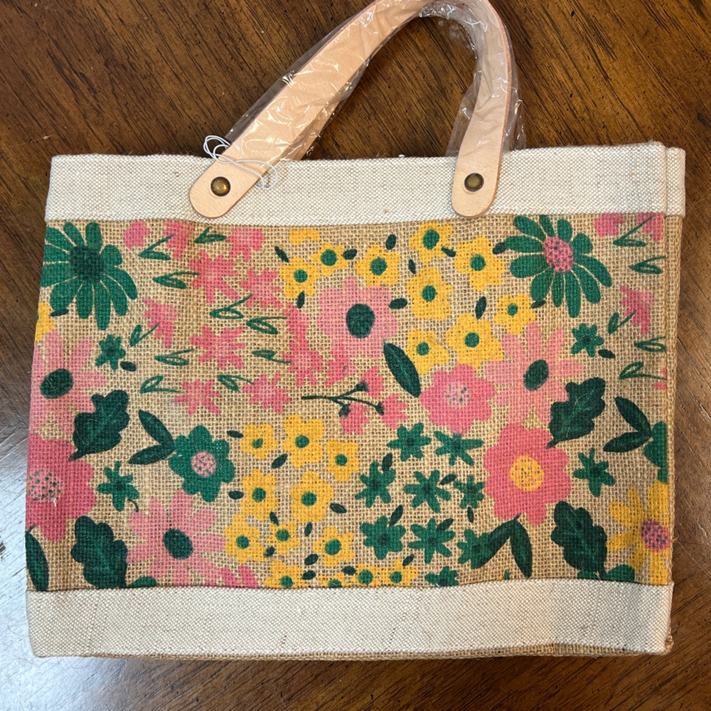 Floral Jute Mini Tote Bag